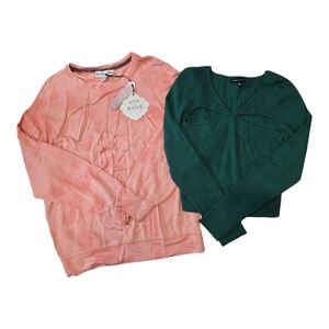 Emerald Green Cropped Sweater And Coral Pink/orange Sweater